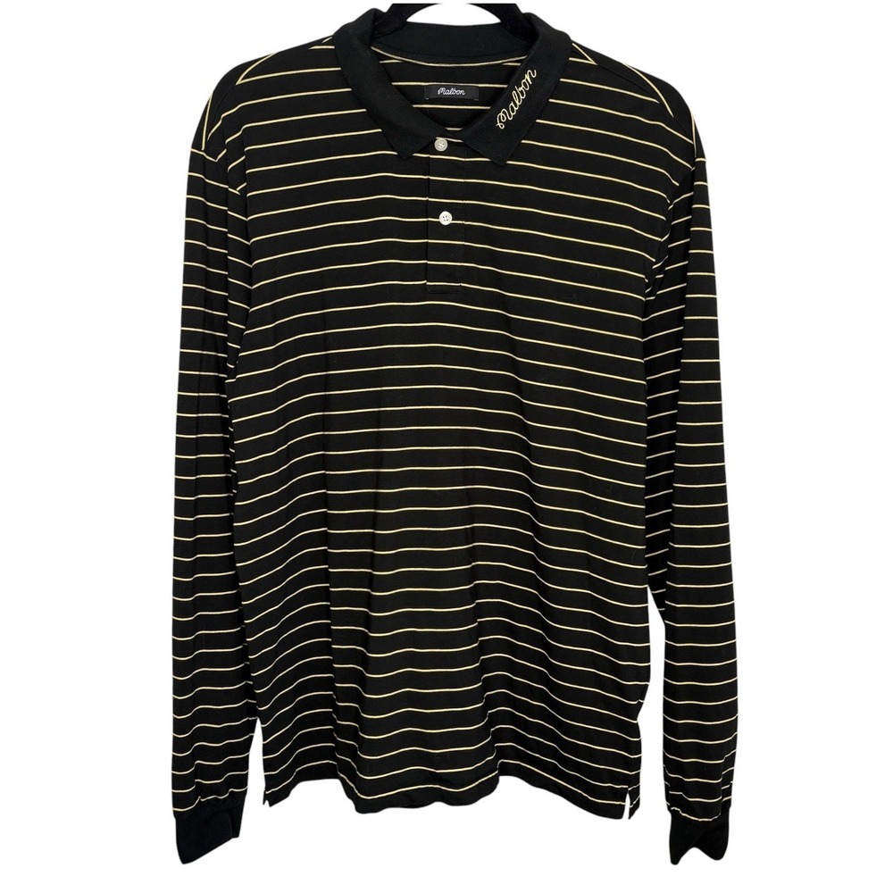 Malbon Golf Polo Shirt Mens Medium Preppy Striped Long Sleeve Cotton Blend Logo